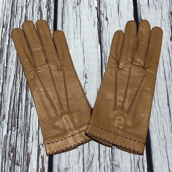 Vintage 60’s Leather Gloves Camel Brown Tan New Vtg New Old Stock Size Small - Picture 3 of 7